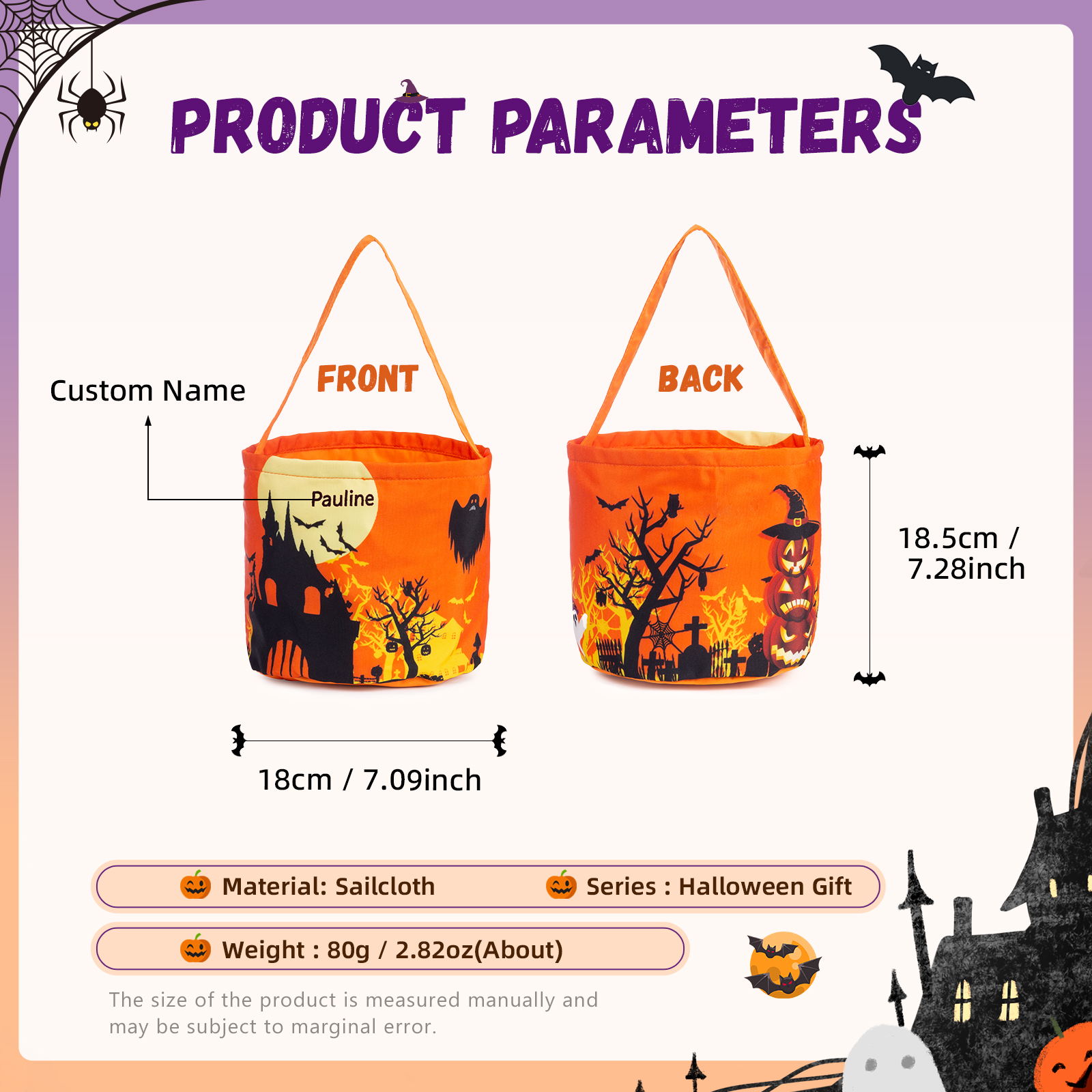 Halloween Luminous Tote Bag Engraved 1 Name Tote Bag Candy Gift Bag for Kids-Jessemade AU