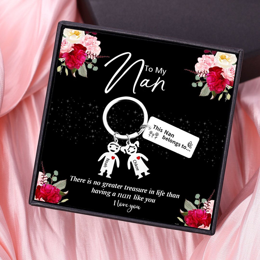 2 Names - Personalised Keychain with Kid Charms Engraved Names Keyring Mother's Day Gift for Mum/Nan-Jessemade AU