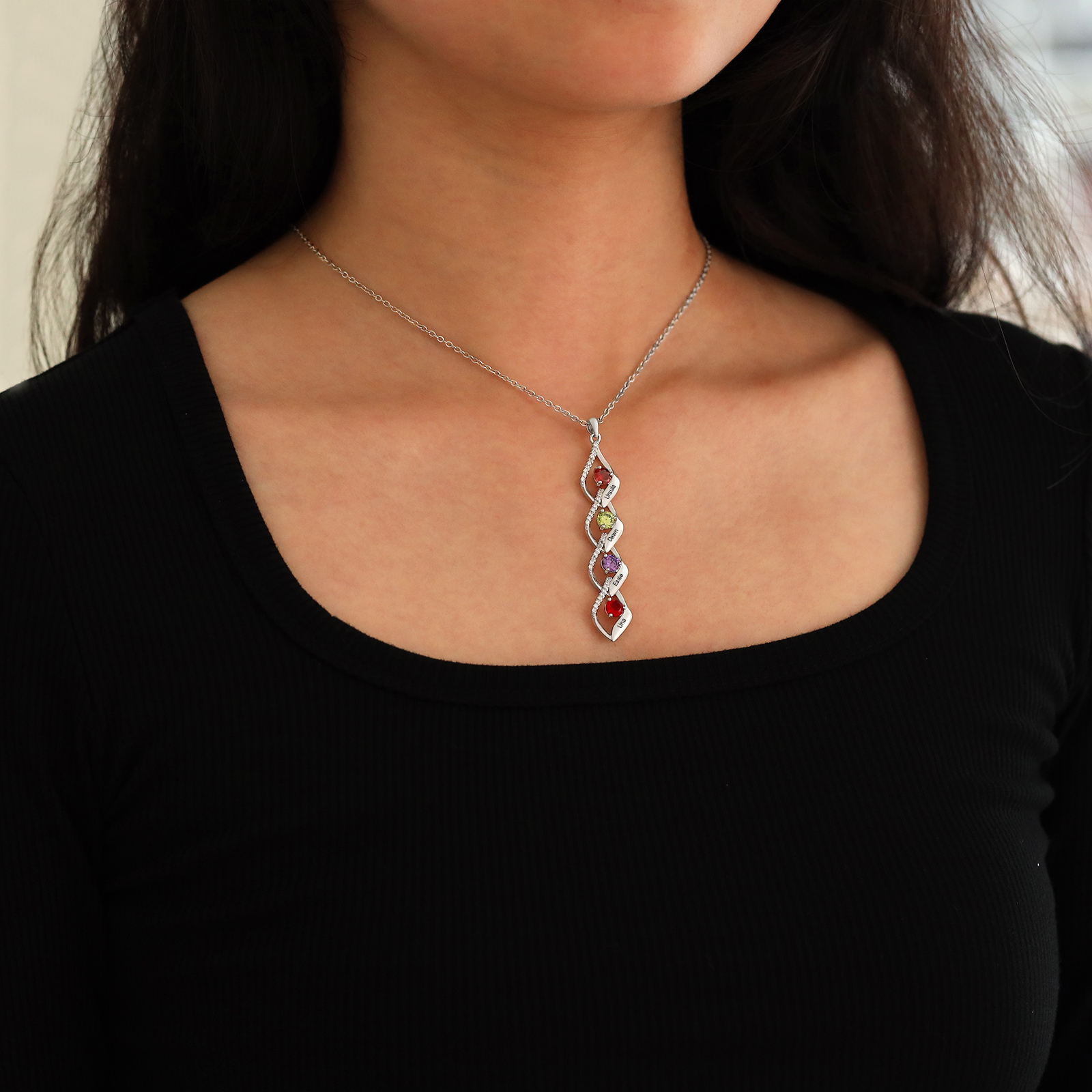 4 Names - Personalised Pendant Necklace Custom Birthstones & Names Necklace Birthday Gift for Her-Jessemade AU