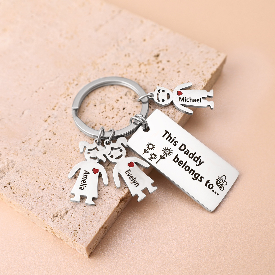 Personalised Family Keychain with 2 Kid Charms Engrave Names-Jessemade AU