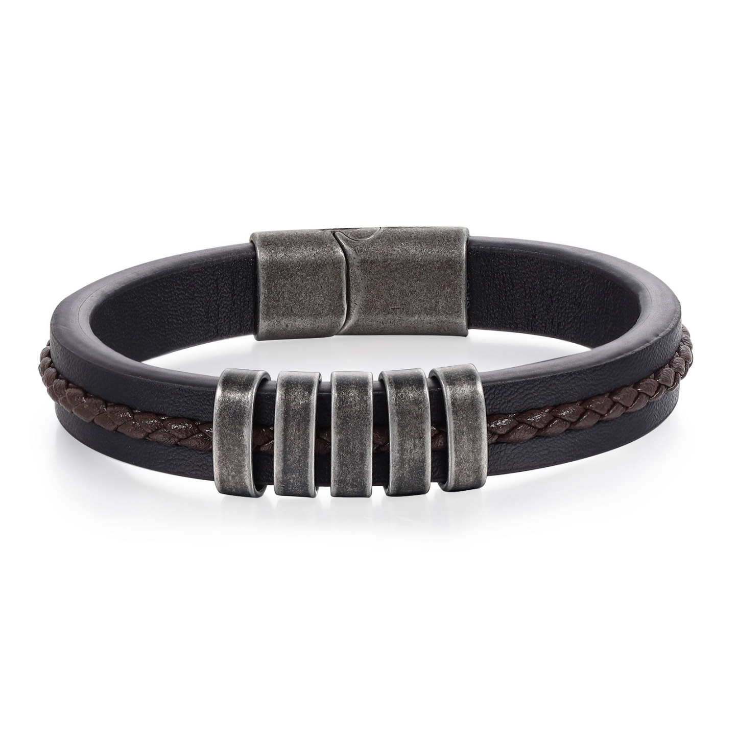 5 Names - Personalised Men's Leather Bracelet Custom Text Beaded Bracelets Vintage Gift for Him