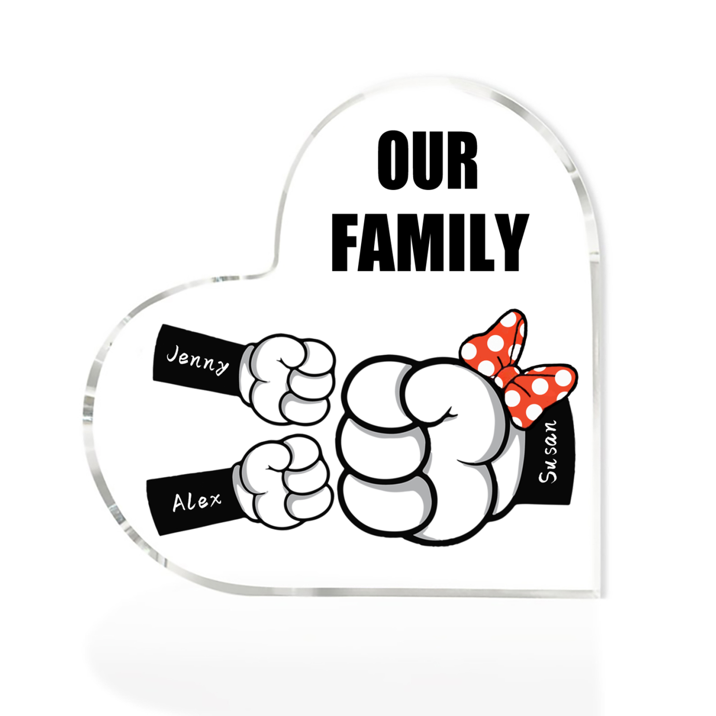 3 Names - Personalised Acrylic Heart Keepsake Custom Name & Text Fist Bump Ornaments Gifts for Family-Jessemade AU