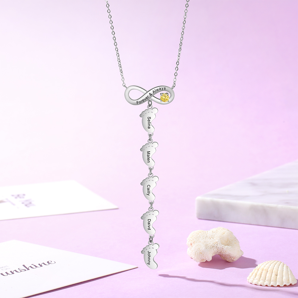 Mother's Day Gifts Personalised Infinity Baby Feet Mother Necklace Engraved 5 Names Necklace Gifts For Mom-Jessemade AU