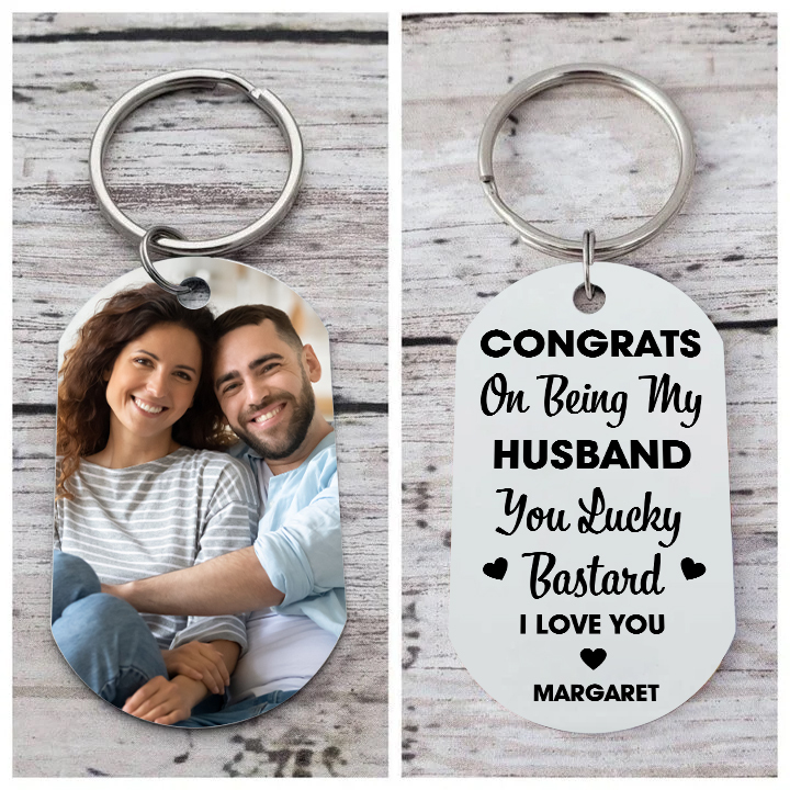 Congrats On Being My Husband - Personalised Couple Keychain Custom Name & Photo Keyring-Jessemade AU