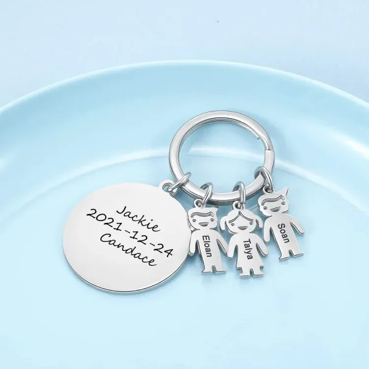 4 Names - Personalised Photo Keychain with Kid Charm Custom Text Keyring Gifts for Father/Mother-Jessemade AU