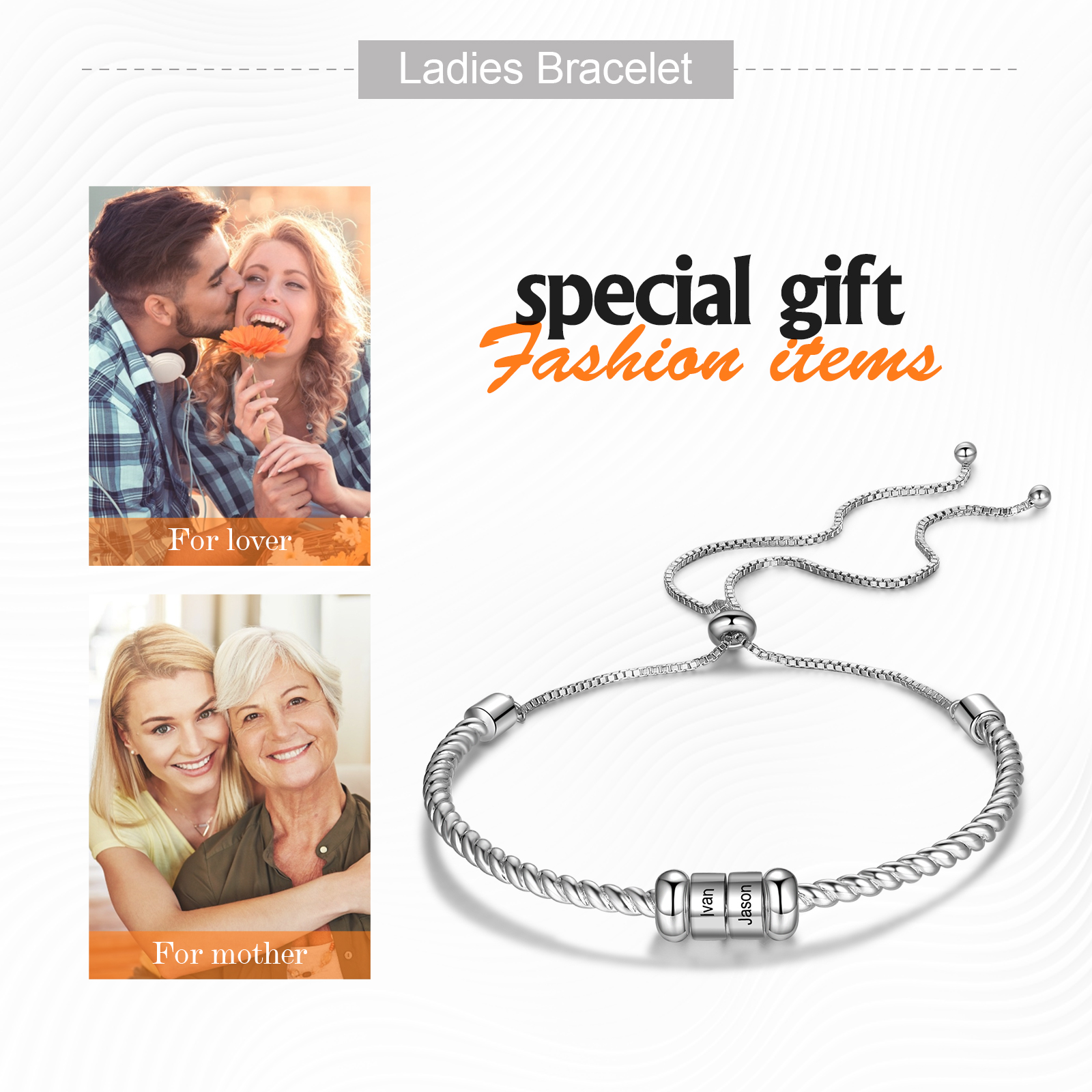 Personalised 2 Names Women's Bracelet With Beads-Jessemade AU