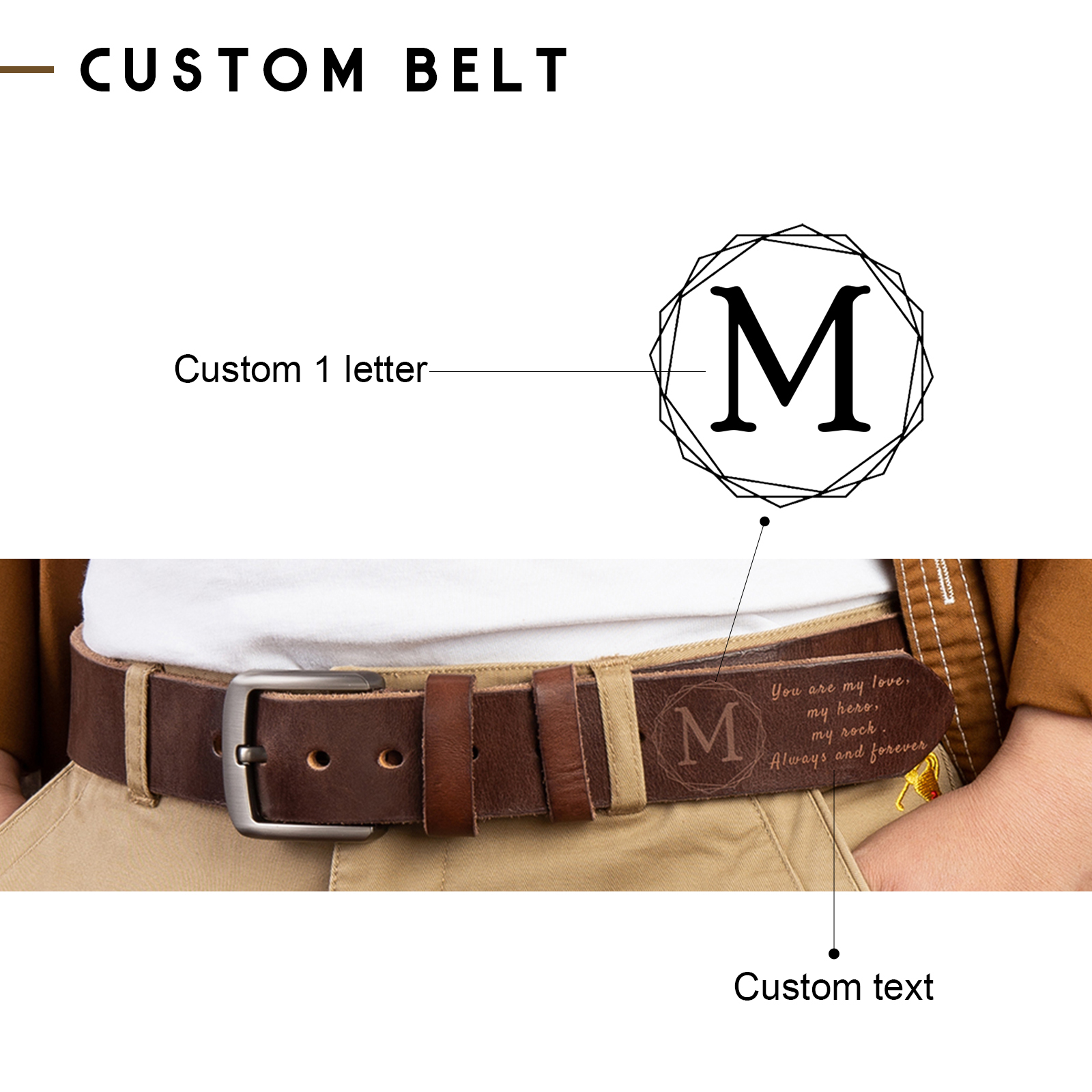 Personalised Genuine Leather Belt Engraved Names Men's Belt for Him-Jessemade AU