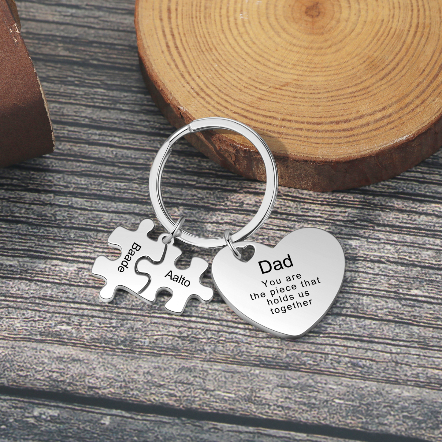2 Names - Personalised Puzzle Pieces Keychain Custom 1 Text Heart Keychain Gifts For Dad/Mom-Jessemade AU