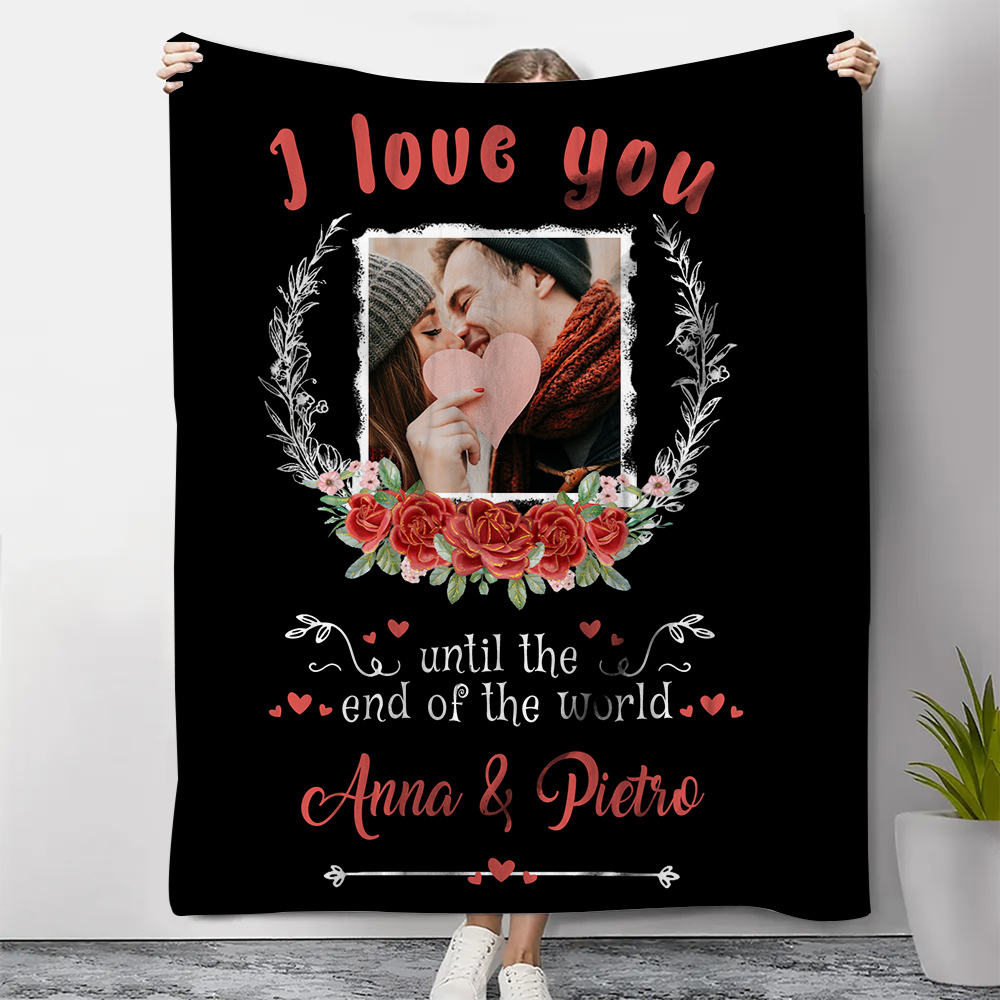 Personalised Couple Photo Blanket Customised 2 Names Blanket Valentine's Day Gifts - I Love You Until the End of the World-Jessemade AU