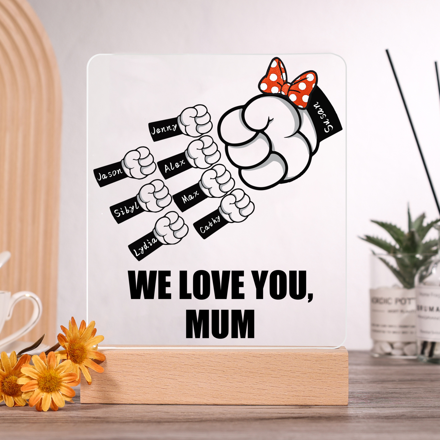 8 Names - Personalised Acrylic Night Light Custom Names & Text Fist Bump LED Lamp Gifts for Family-Jessemade AU