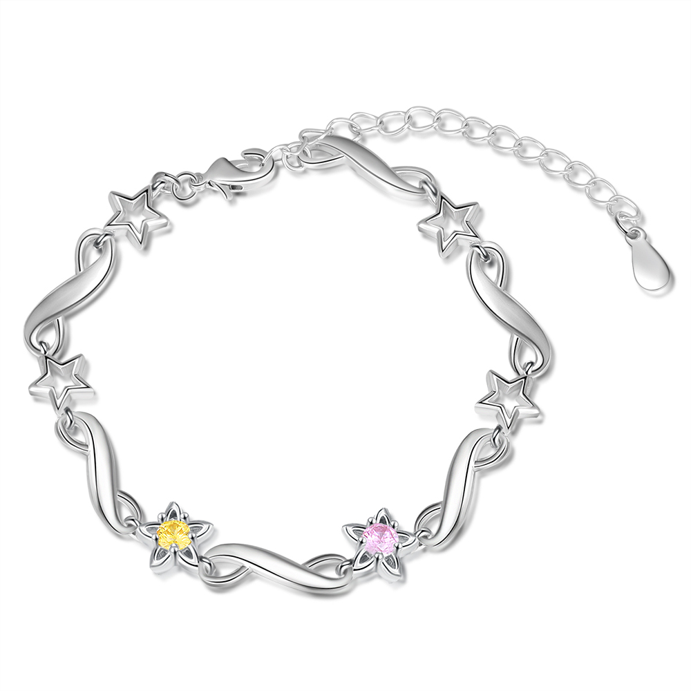 Personalised Star Bracelet With 2 Birthstones Engraved Names Bracelet Gift For Women-Jessemade AU