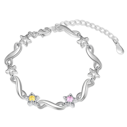 Personalised Star Bracelet With 2 Birthstones Engraved Names Bracelet Gift For Women-Jessemade AU