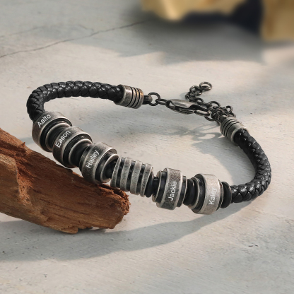 Personalised Men's Leather Bracelet Engraved 5 Names Adjustable Bracelet Vintage Gift for Him-Jessemade AU