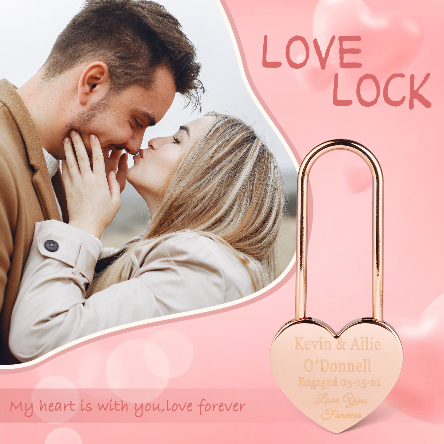 Personalised Heart Engraved Love Lock Custom Names Padlocks Gifts For Couple-Jessemade AU