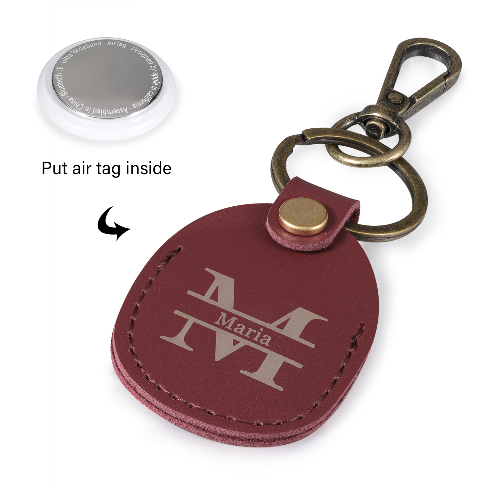 Personalised Name & Letter Keychain AirTag Protective Case Leather Keychain Gift for Him/Her-Jessemade AU