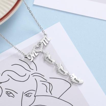 Mother Necklace with 4 Baby Feet Pendants Engraved 4 Names Rose Gift Set