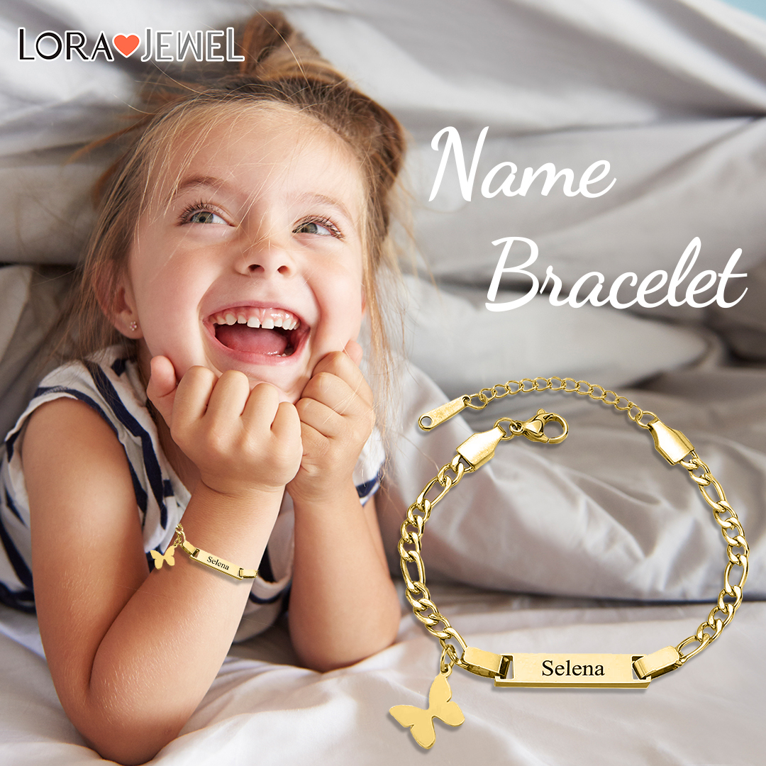 Custom Name Bracelet Cuban Chain Bracelet Personalised Butterfly Bracelet Love Gifts-Jessemade AU