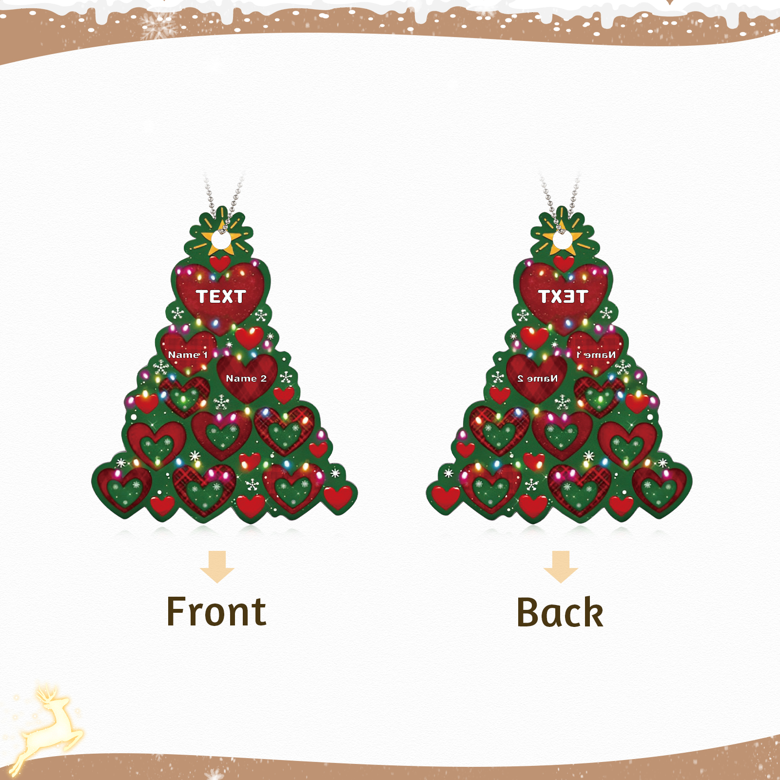 2 Names - Personalised Christmas Tree Ornament Customised Name & Text Acrylic Love Hanging Ornaments Gift for Family-Jessemade AU