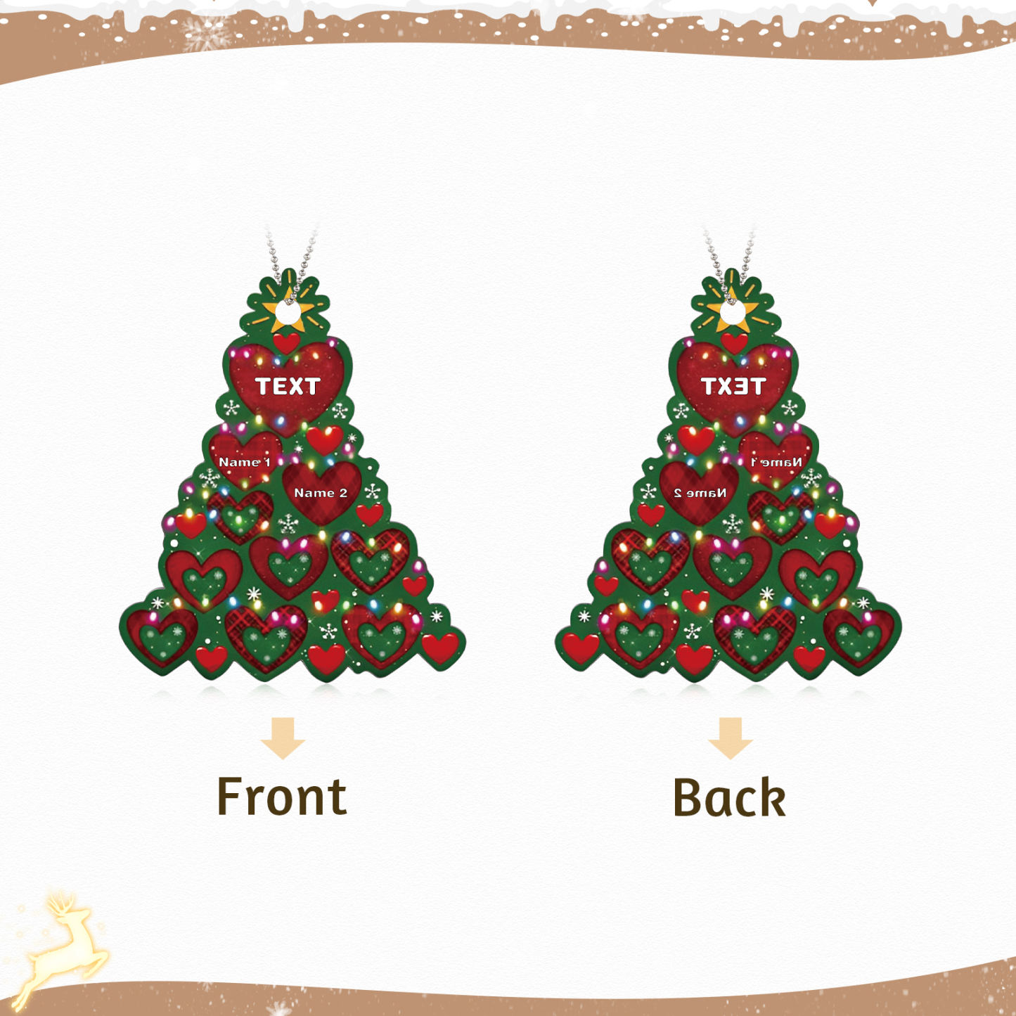2 Names - Personalised Christmas Tree Ornament Customised Name & Text Acrylic Love Hanging Ornaments Gift for Family-Jessemade AU