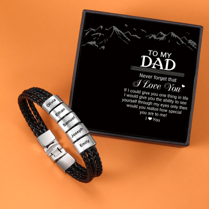 Personalised Braided Leather Bracelet Engraved 5 Names Men's Bracelet Gifts For Him-Jessemade AU