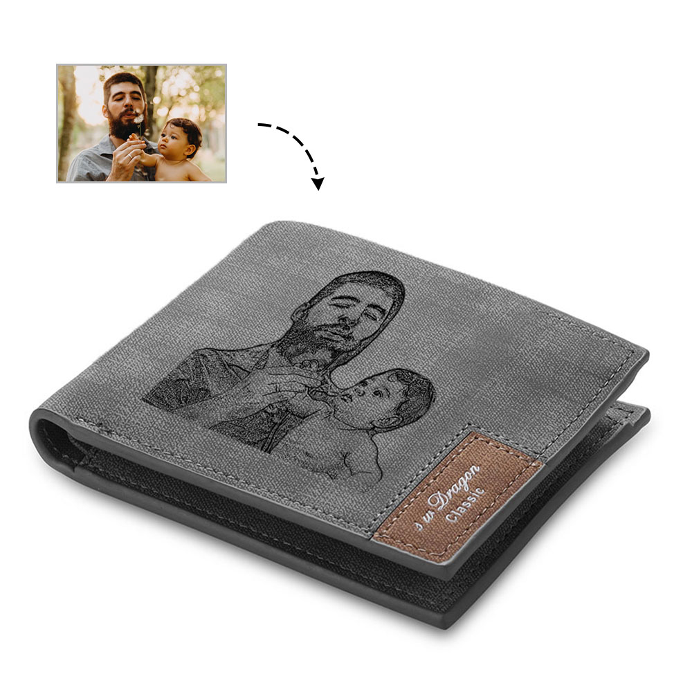Personalised Leather Wallet Engraved Photo Short Purse Custom Folding Wallet Gifts For Him-Jessemade AU