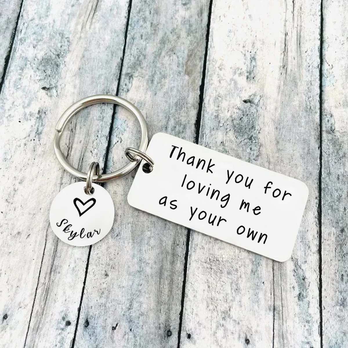 Thank You For Loving Me As Your Own, Personalised Keychain Engraved Name Gifts For Him Her-Jessemade AU