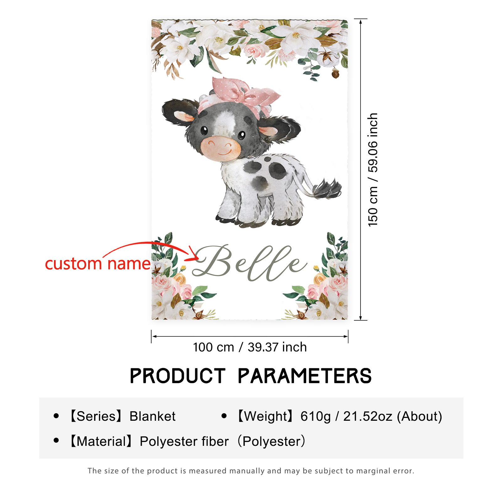 Personalised Dairy Cattle Blanket Custom Name Cute Cartoon Blanket-Jessemade AU