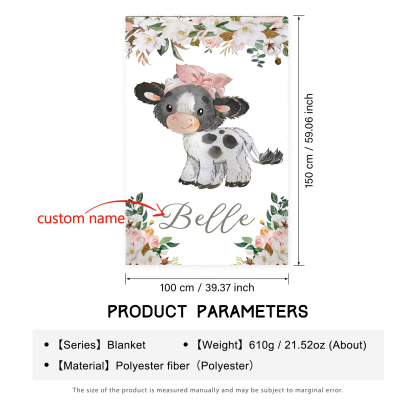 Personalised Dairy Cattle Blanket Custom Name Cute Cartoon Blanket-Jessemade AU