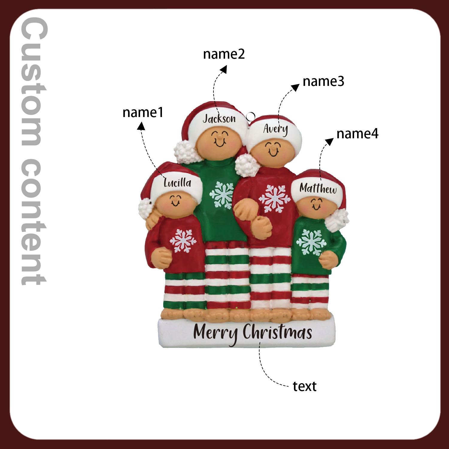 4 Names - Personalised Christmas Ornaments Custom Text Wooden Xmas Ornaments Gifts for Family Friends-Jessemade AU