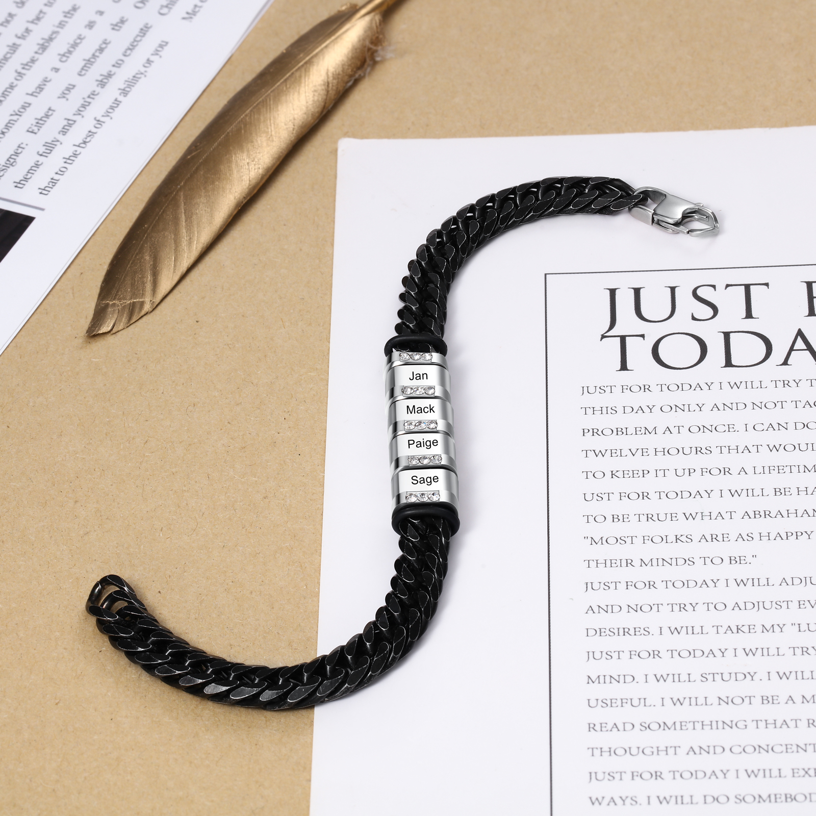 Personalised Black Stainless Steel Bracelet Custom 4 Names Men's Women's Bracelets For Couple-Jessemade AU