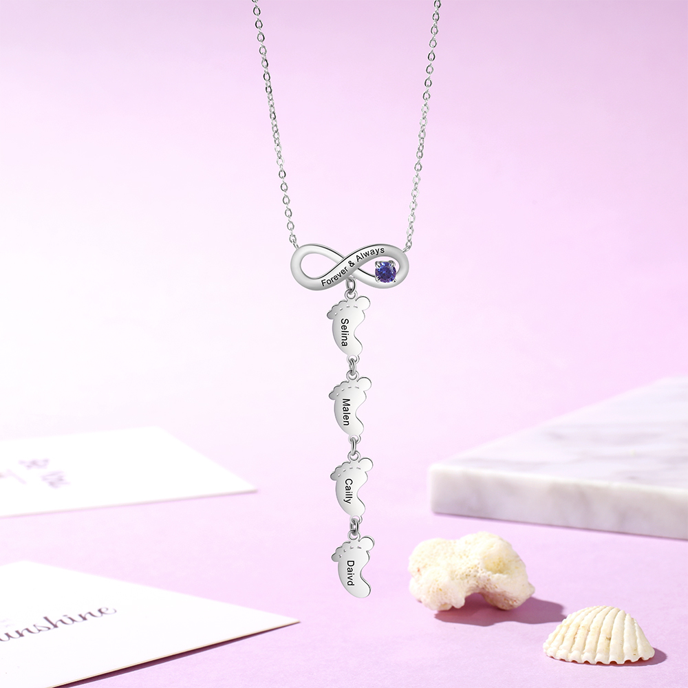 Mother's Day Gifts Personalised Infinity Baby Feet Mother Necklace Engraved 4 Names Necklace Gifts For Mom-Jessemade AU