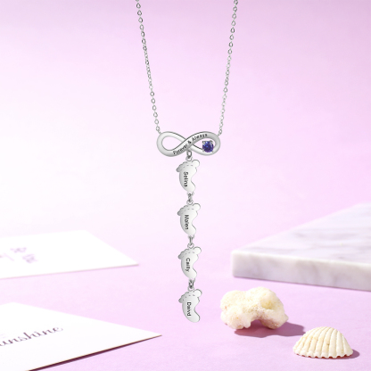 Mother's Day Gifts Personalised Infinity Baby Feet Mother Necklace Engraved 4 Names Necklace Gifts For Mom-Jessemade AU