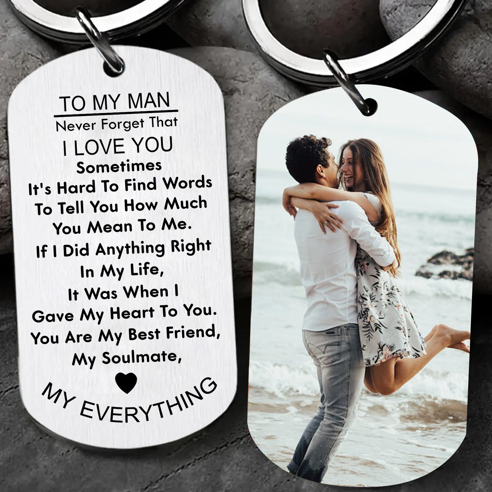 To My Love/Man Couple Keychain Custom Photo Stainless Steel Keyring Valentine's Day Gift for Couples-Jessemade AU