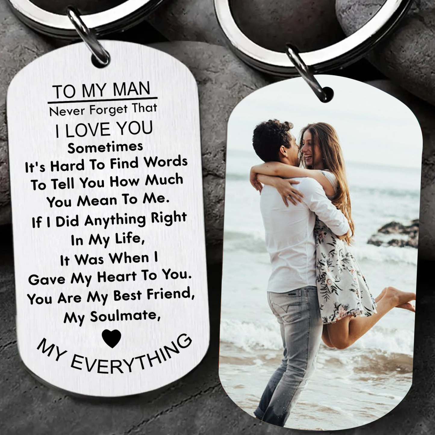 To My Love/Man Couple Keychain Custom Photo Stainless Steel Keyring Valentine's Day Gift for Couples-Jessemade AU