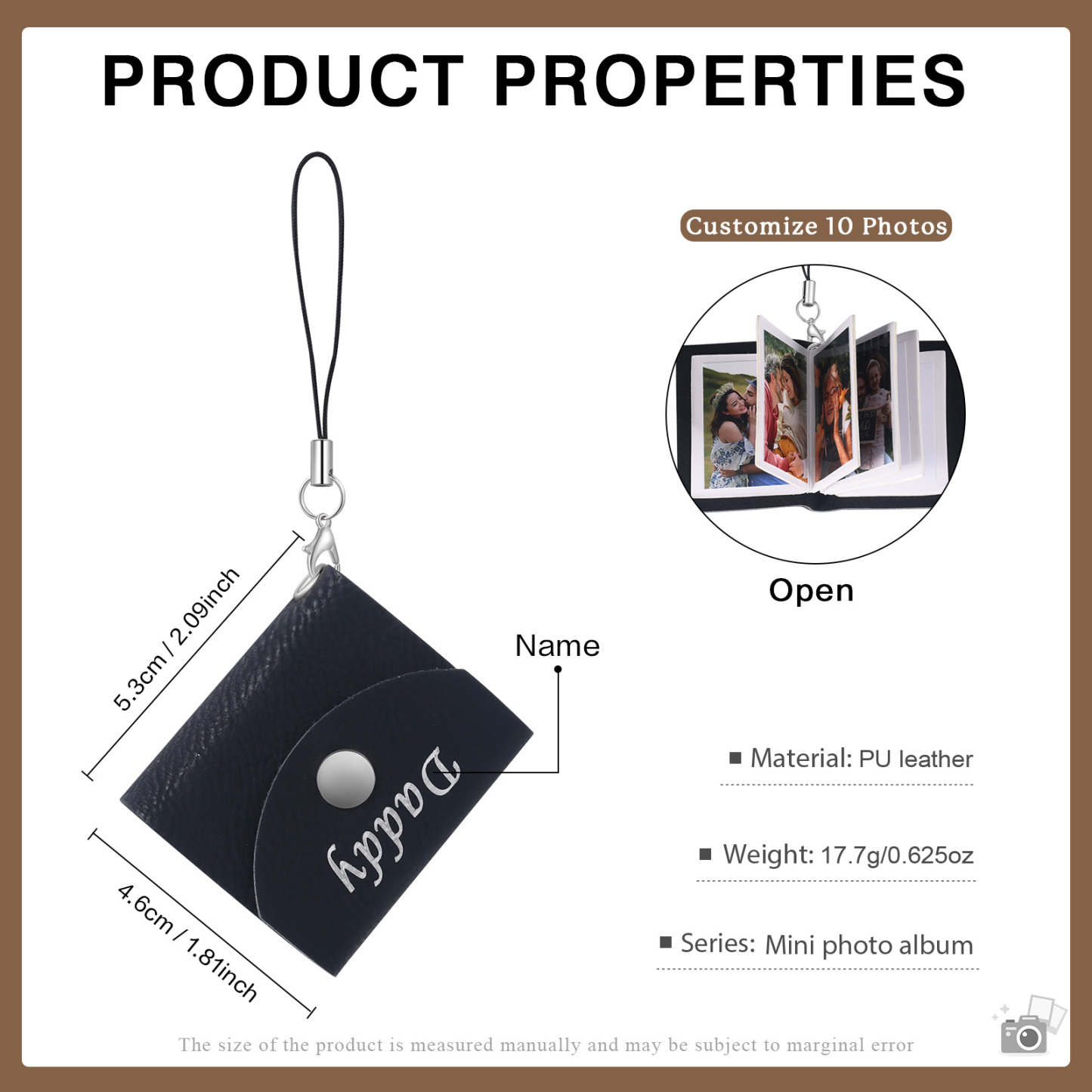 10 Photos - Personalised Mini Album Keychain Customised Photo & Name Leather Keychain Romantic Gift for Her-Jessemade AU