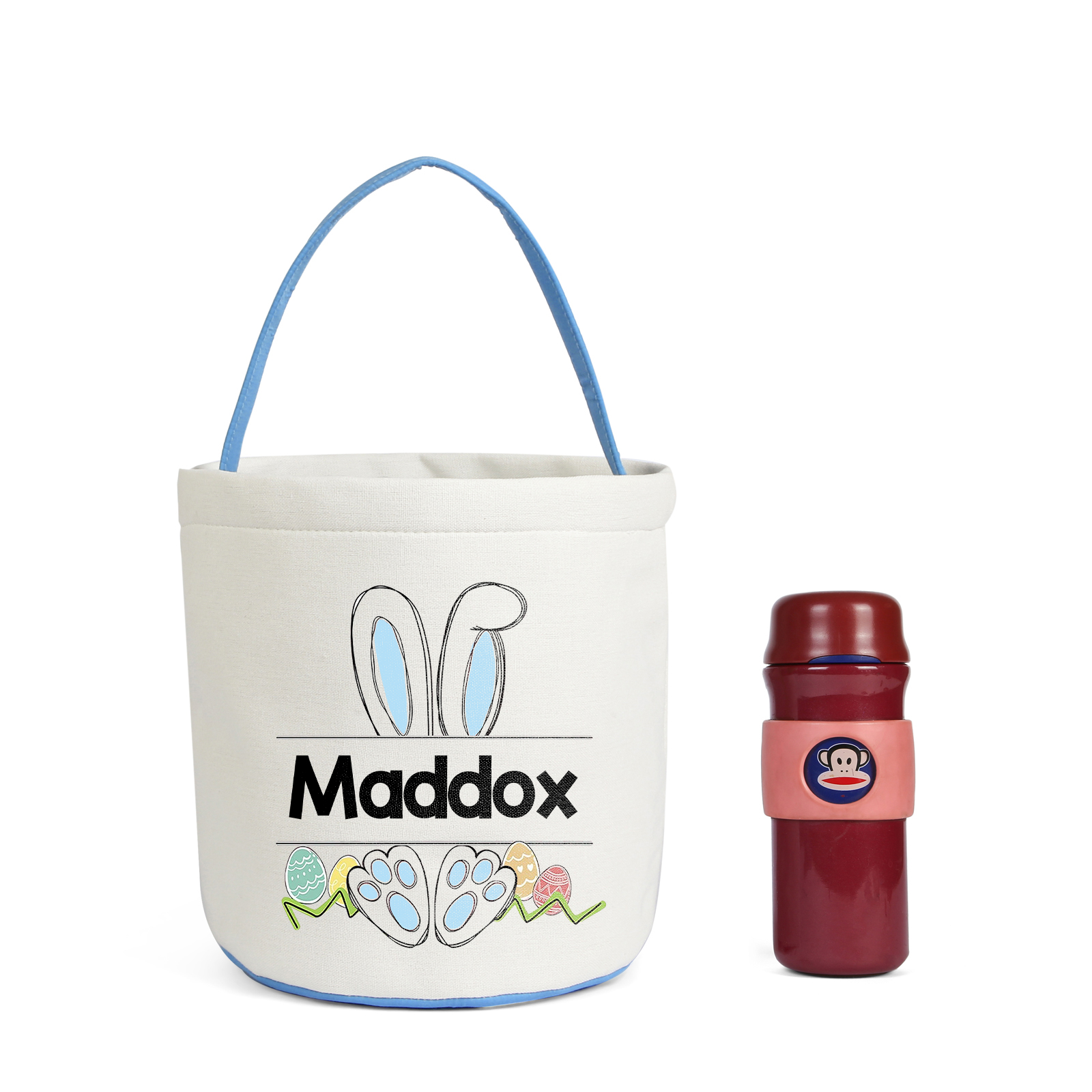 Easter Bunny Tote Bag Personalised Name Bucket Bag White Basket Gifts For Kids-Jessemade AU