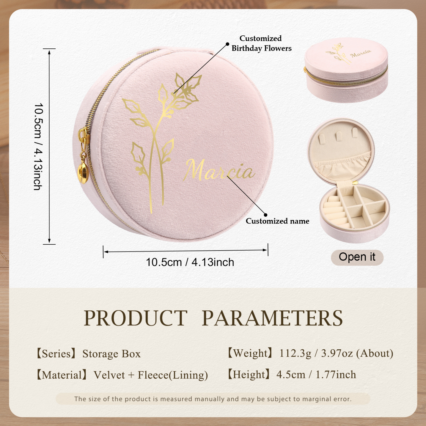 Personalised Name Jewelry Storage Box Custom Birth Flower Travel Jewelry Box Circle Box Gifts for Her-Jessemade AU