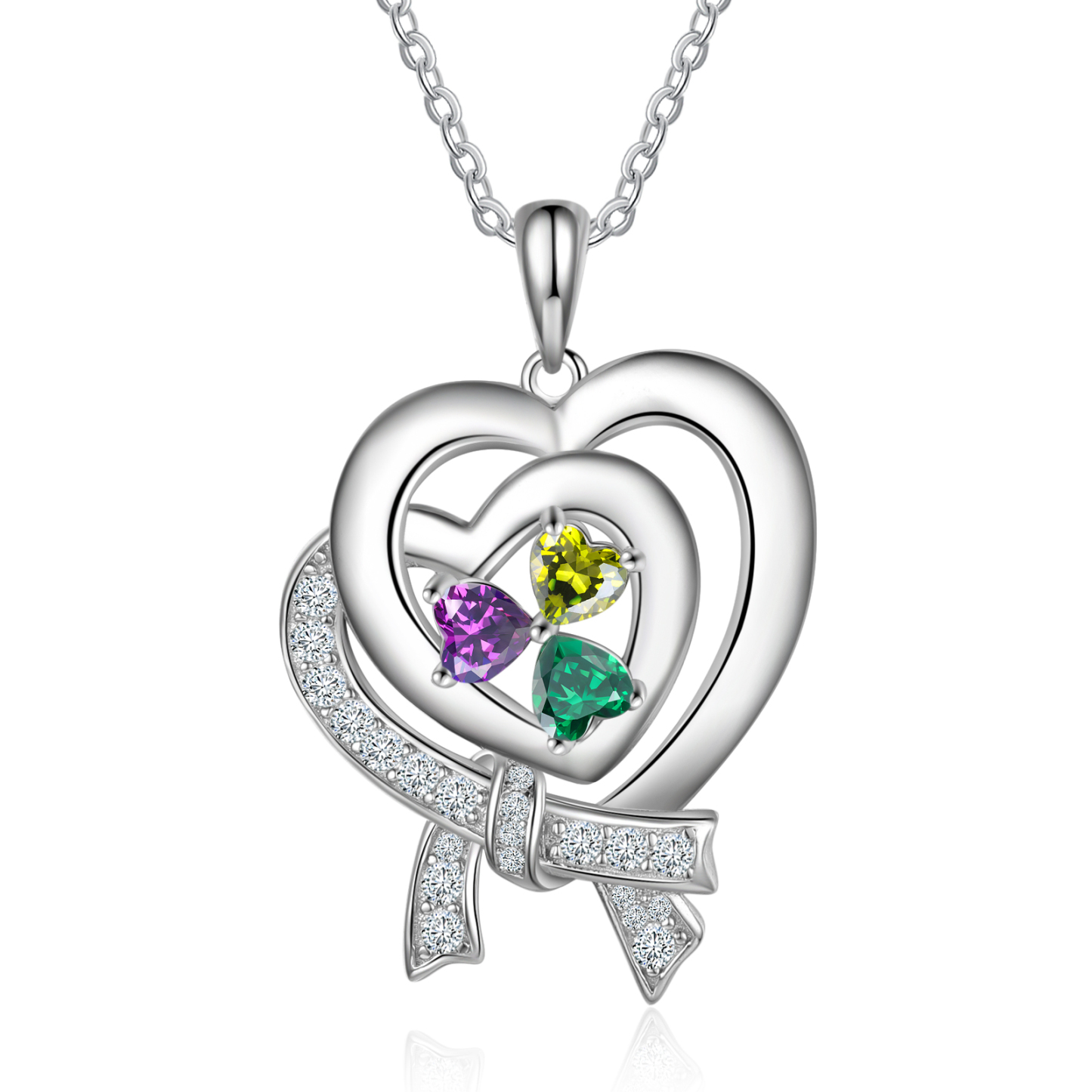 Personalised Heart Necklace With 3 Birthstones Custom Names Best Gift For Women-Jessemade AU