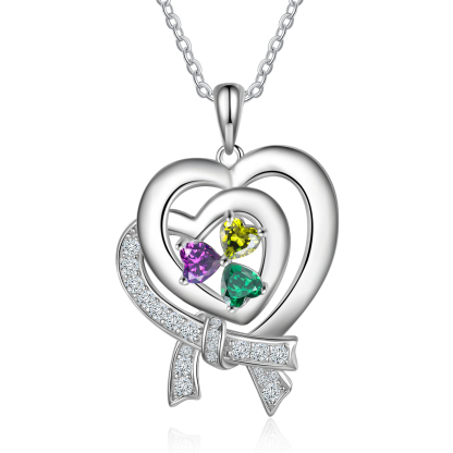Personalised Heart Necklace With 3 Birthstones Custom Names Best Gift For Women-Jessemade AU