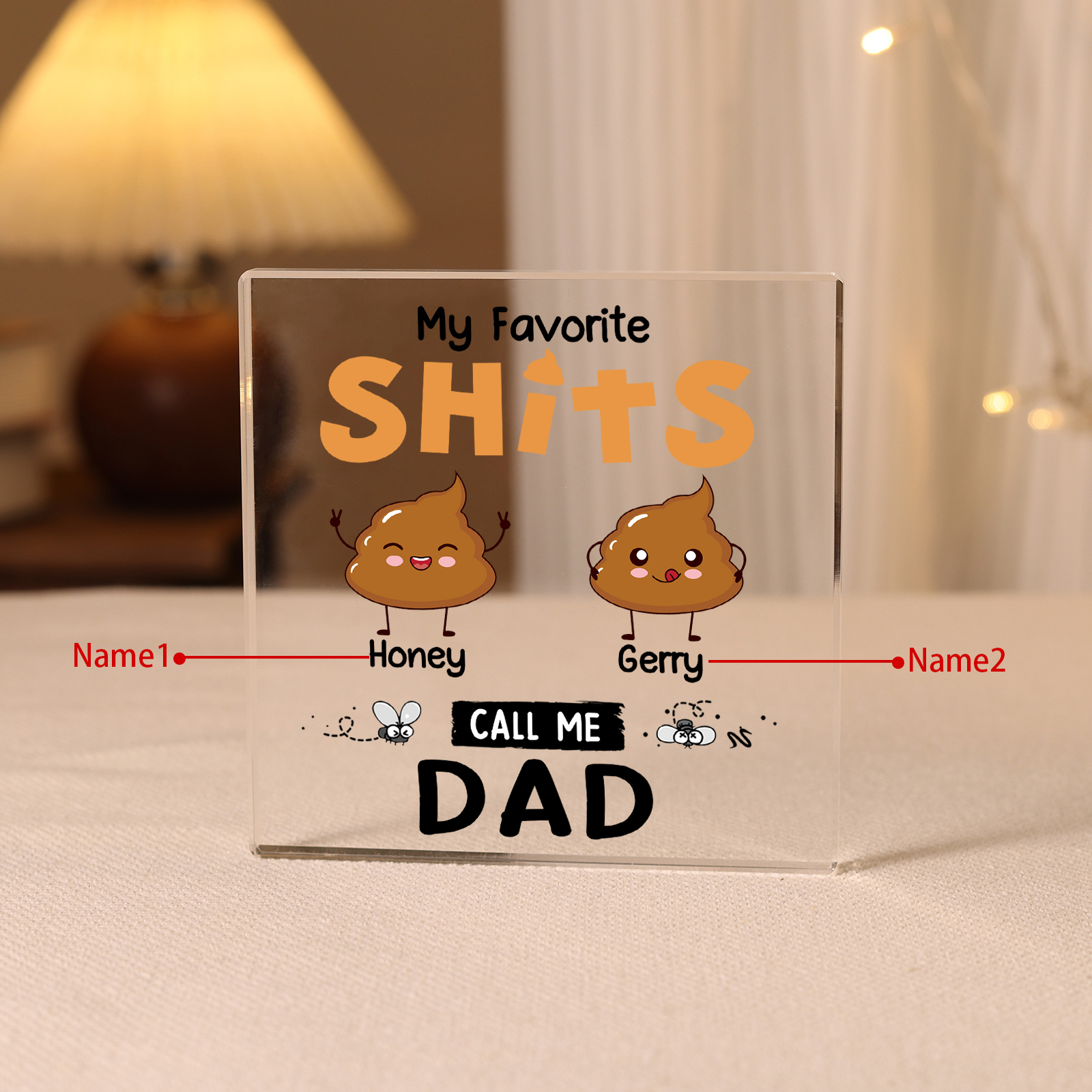 2 Names - Personalised Acrylic Square Keepsake Funny Rectangle Plaque Father's Day Creative Gift for Dad-Jessemade AU