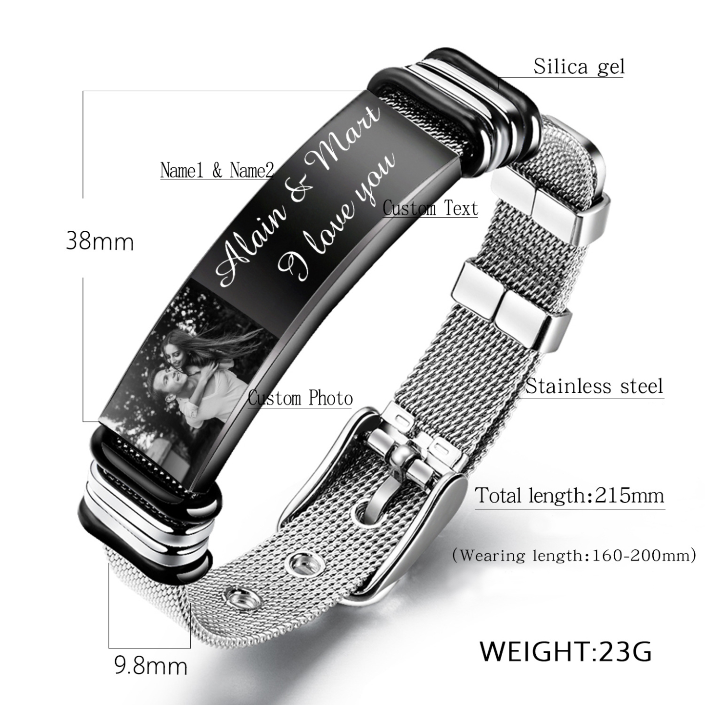 Personalised Men's Photo Bracelet Custom Photo ID Bar Watchband Bangle Gifts For Men-Jessemade AU