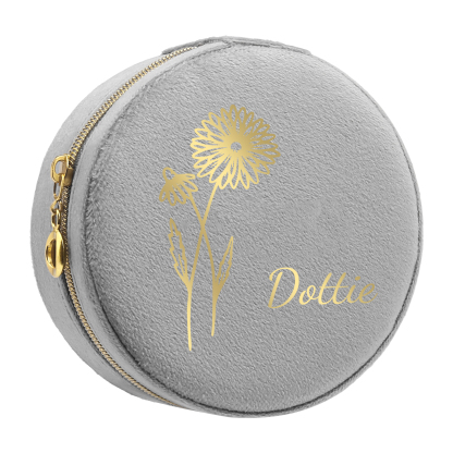 Personalised Name Jewelry Storage Box Custom Birth Flower Travel Jewelry Box Circle Box Gifts for Her-Jessemade AU