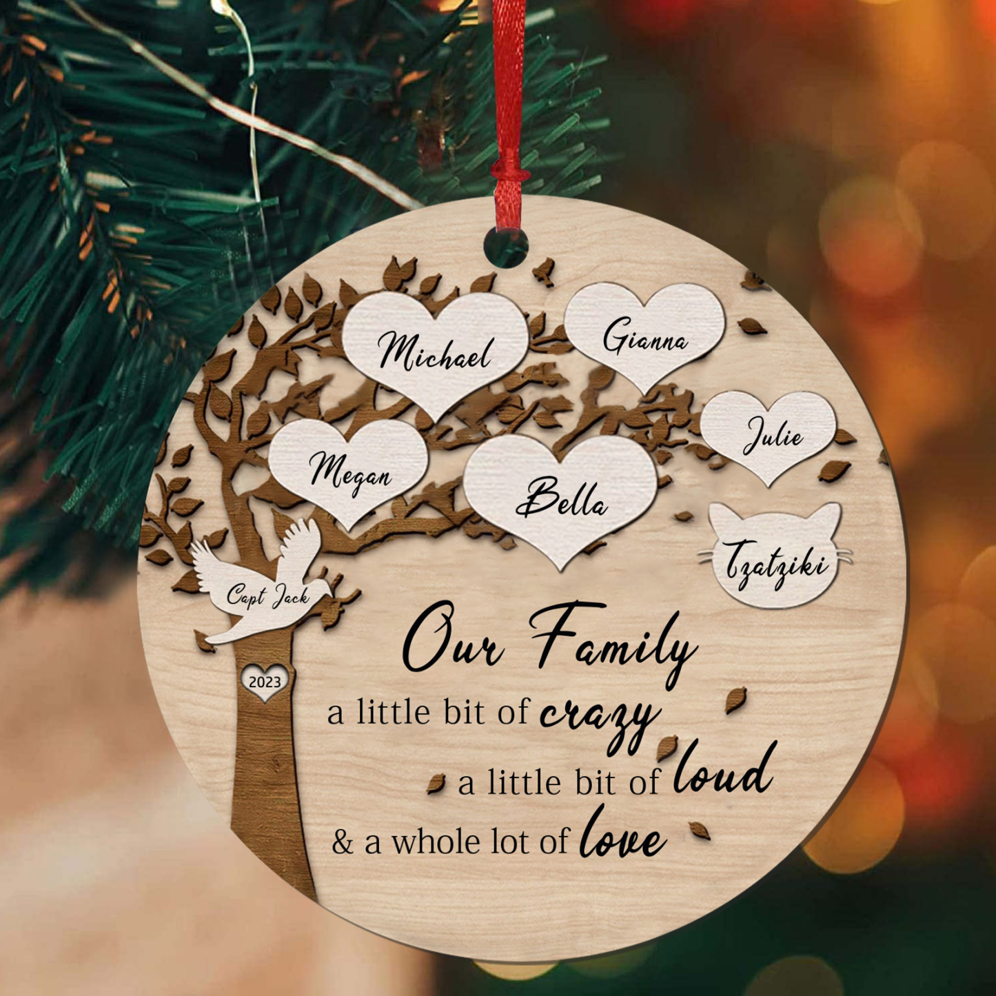 7 Names - Personalised Christmas Tree Ornaments Tree of Life Pendant with Name Wooden Gifts for Family and Friends-Jessemade AU