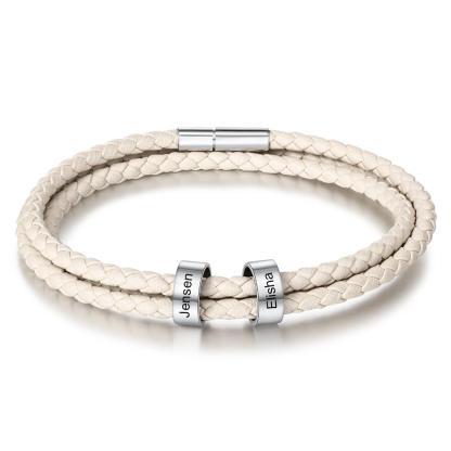 Braided Leather 2 Beads Men's Bracelets Gifts For Him Best Gift For Dad-Jessemade AU