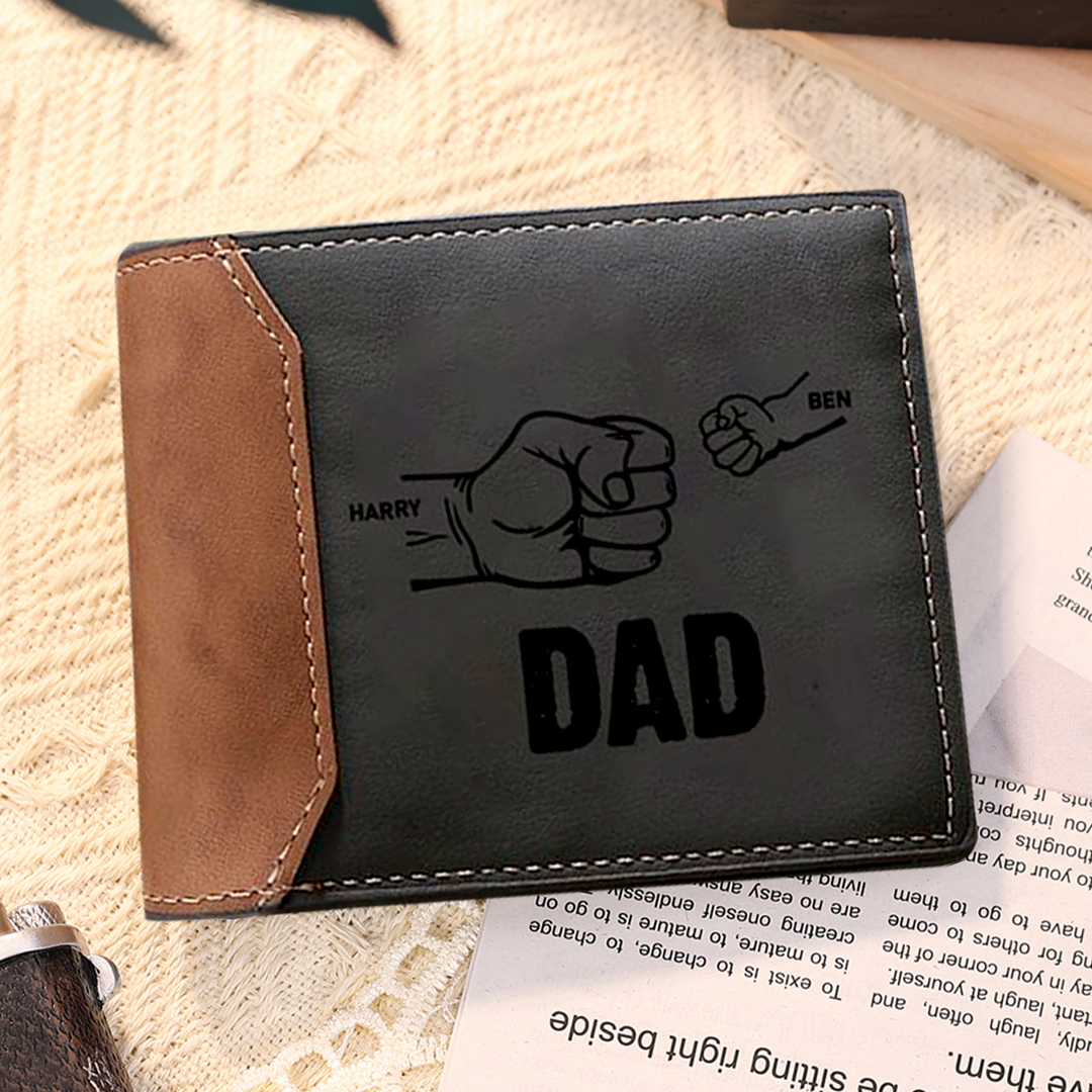 Custom 2 Names & 1 Photo Leather Wallet Personalised Fist Bump Folding Wallet Father's Day Gifts for Dad-Jessemade AU