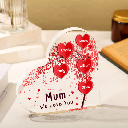 5 Names - Personalised Acrylic Heart Keepsake Custom Text Red Tree Ornaments Gifts for Grandma/Mother-Jessemade AU
