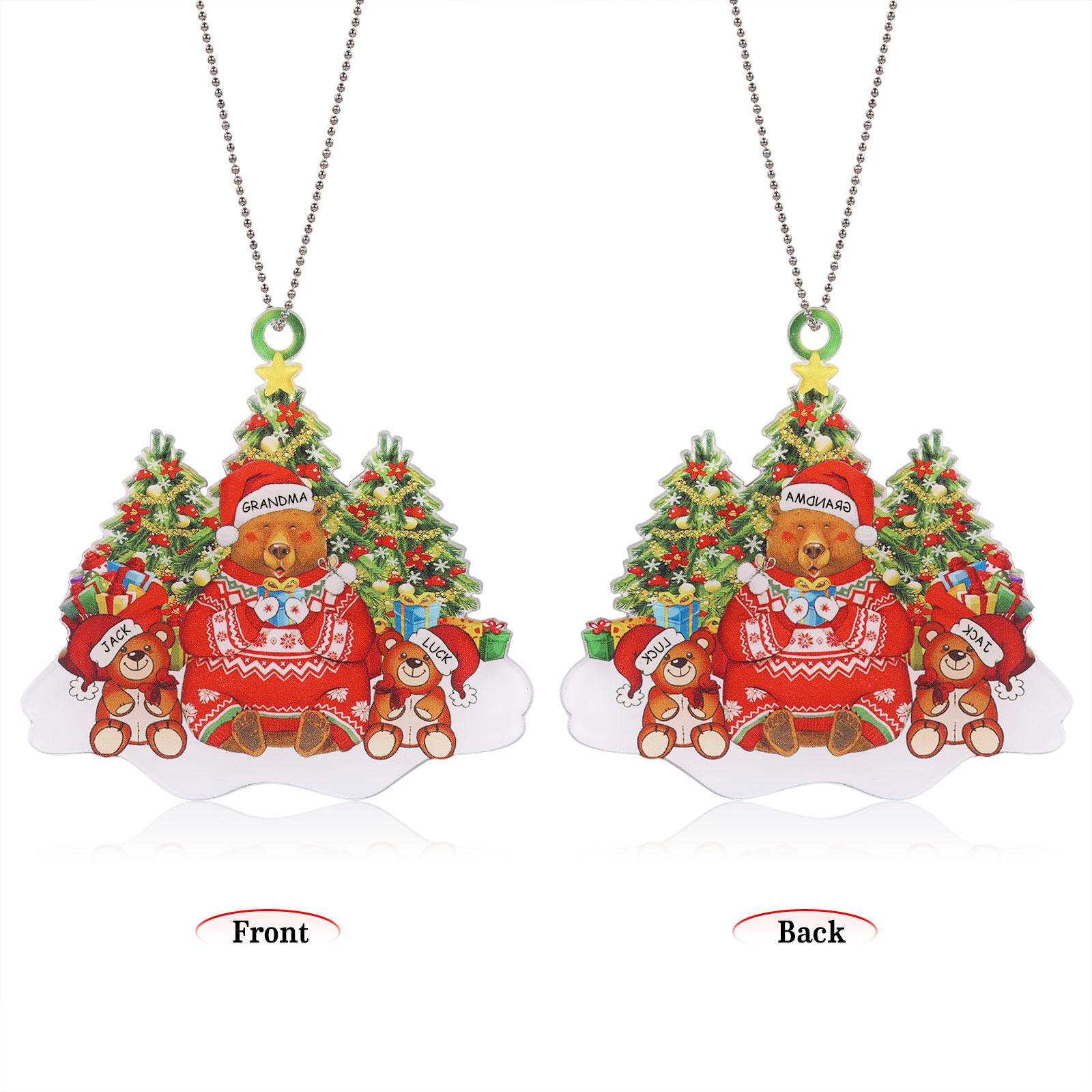 3 Names - Personalised Acrylic Christmas Bear Ornaments Customised Text & Name Xmas Pendant Gifts for Family-Jessemade AU