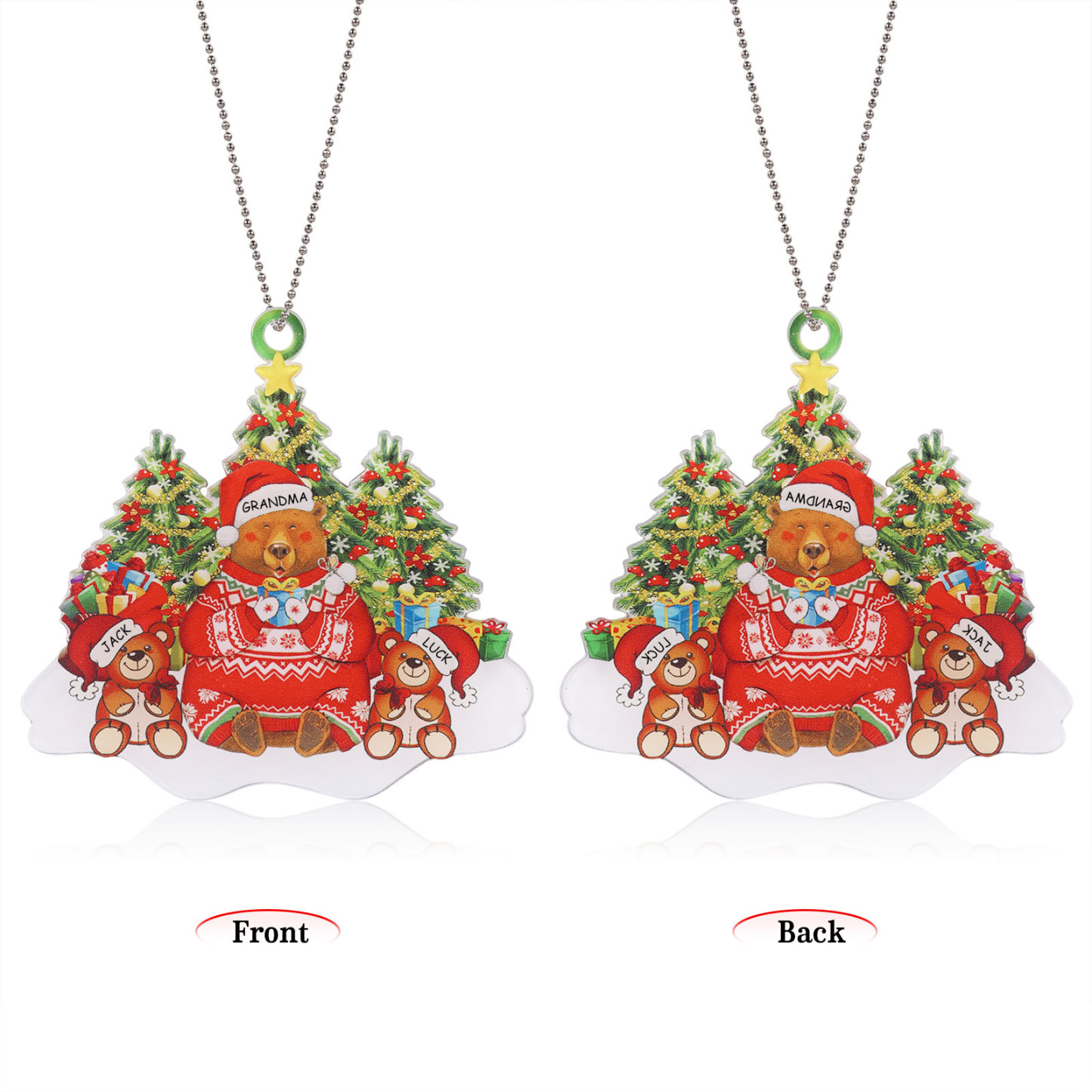 3 Names - Personalised Acrylic Christmas Bear Ornaments Customised Text & Name Xmas Pendant Gifts for Family-Jessemade AU