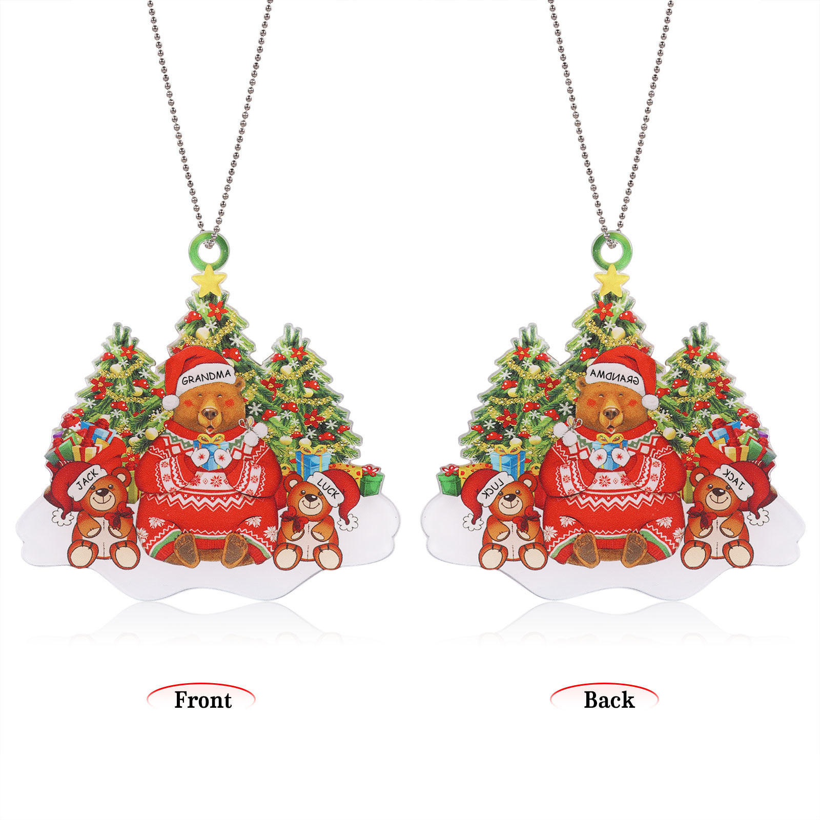 3 Names - Personalised Acrylic Christmas Bear Ornaments Customised Text & Name Xmas Pendant Gifts for Family-Jessemade AU