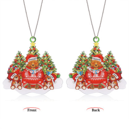 3 Names - Personalised Acrylic Christmas Bear Ornaments Customised Text & Name Xmas Pendant Gifts for Family-Jessemade AU